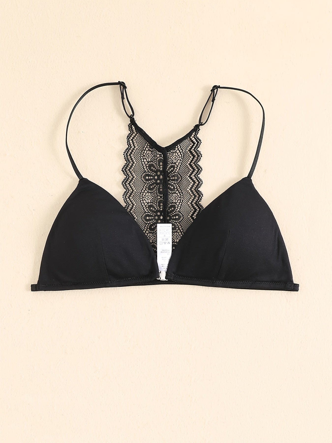 Triangle Cups Front Buckle Bras, Lace Stitching Beauty Back Bra With Removable Pads, Women's Lingerie & Underwear