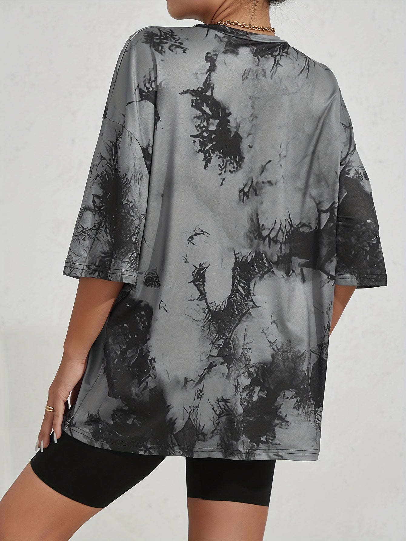 Oversized Tie Dye Print T-Shirt, Casual Crew Neck Short Sleeve T-Shirt For Spring & Summer, Women's Clothing