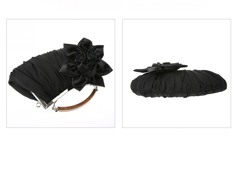 Floral Decor Clutch Bag, Elegant Ruched Detail Handbag, Women's Trendy Chain Shoulder Bag For Party