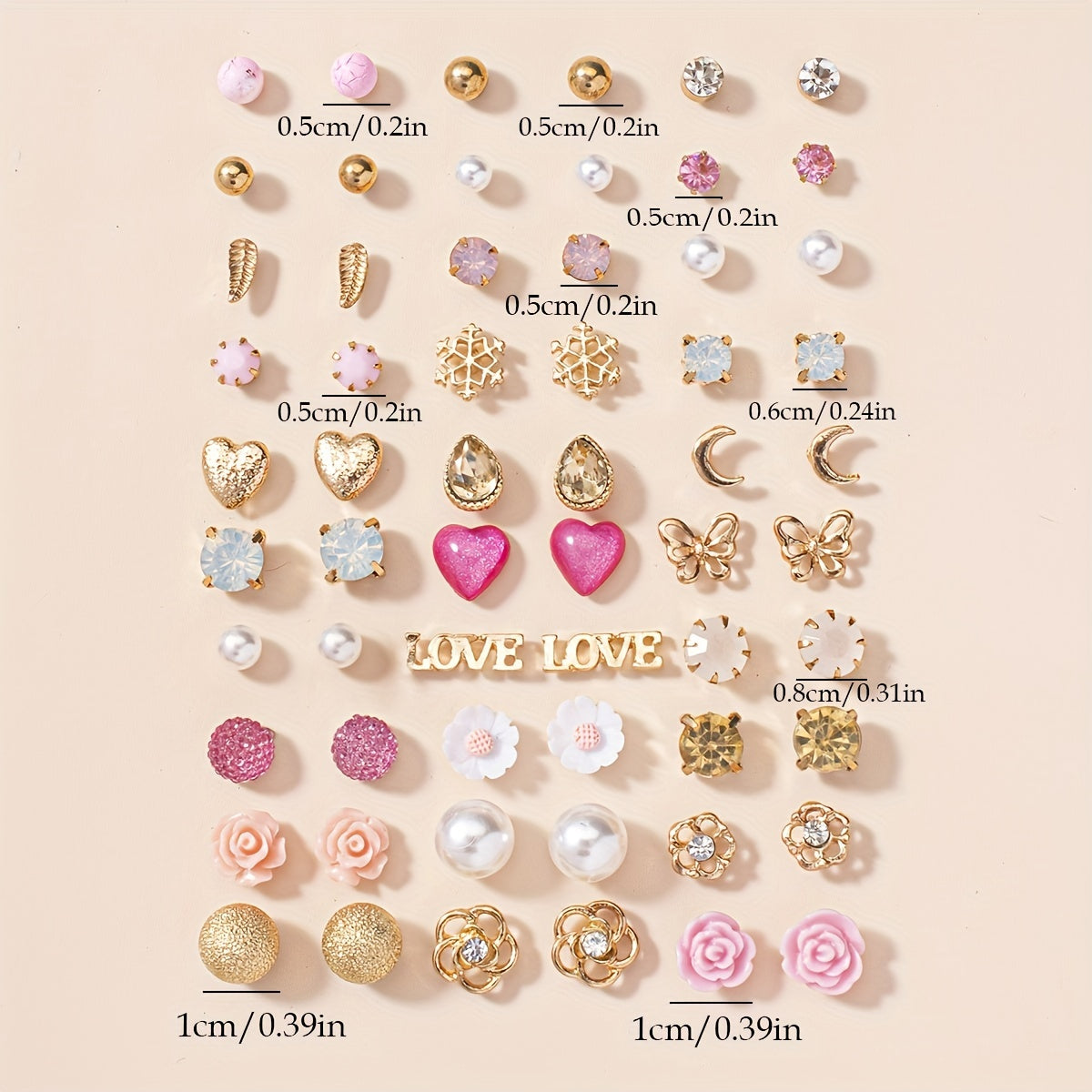 30pairs Butterfly Love Heart Small Flower Water Drop zirconia Snowflake Stud Earrings Set