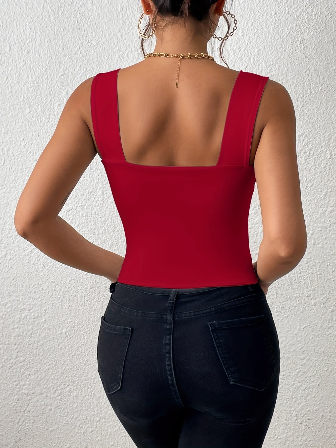 Stretchy Women's Crop Tank Top - Casual Everyday Essential - Soft, Breathable, Sleeveless, Solid Color, Comfortable, Relaxed Fit, Women's Clothing
