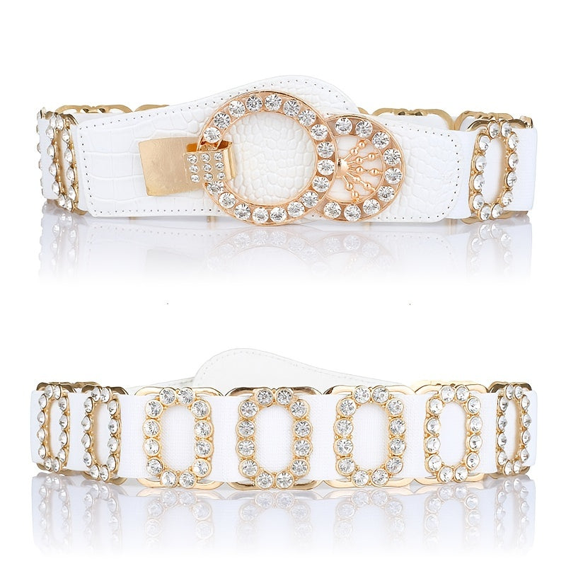 Stretchy Elastic Waist Belt for Women - Sparkling Rhinestone Accents, Alphabets, Rivet, Sequins, and Studded Details - Perfect for Party, Wedding, Bohemian, and Business Occasions
