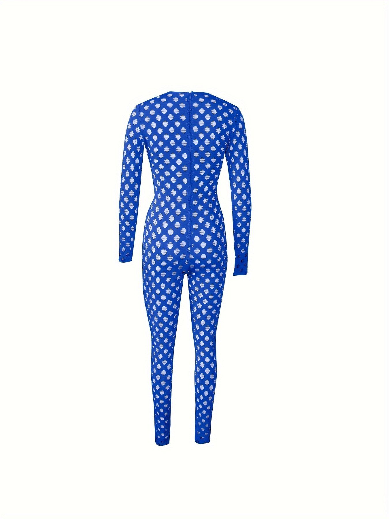 Hollow Zip Back Jumpsuit, Sexy Bodycon Long Sleeve Long Length Jumpsuit For Fall & Winter, Women's Clothing