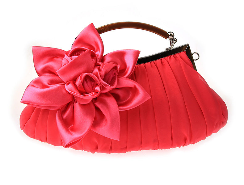 Floral Decor Clutch Bag, Elegant Ruched Detail Handbag, Women's Trendy Chain Shoulder Bag For Party