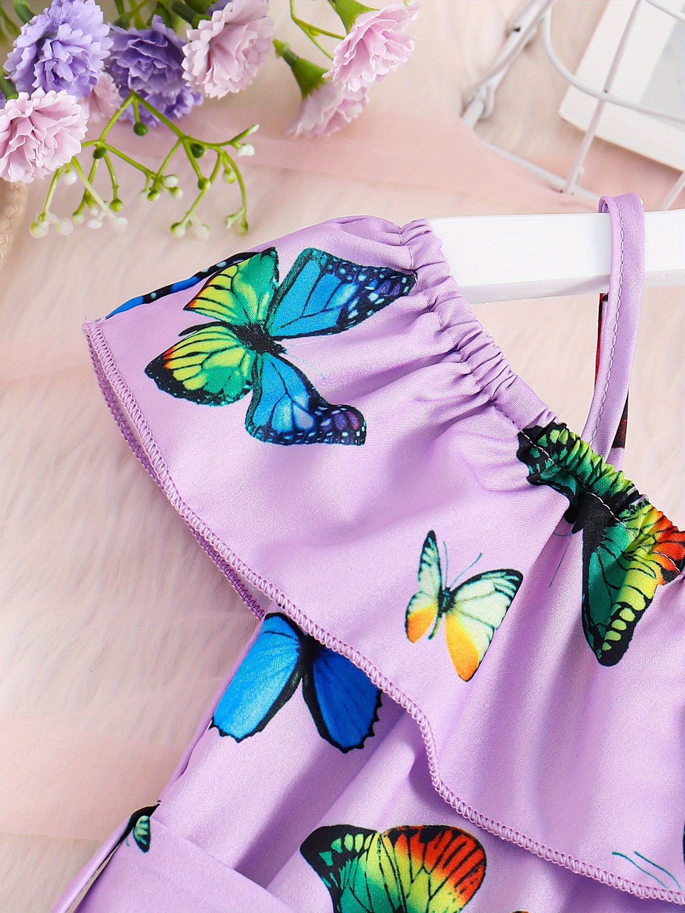 Trendy Girls' Butterfly Romper with Ruffles and Belt - Perfect for Summer!