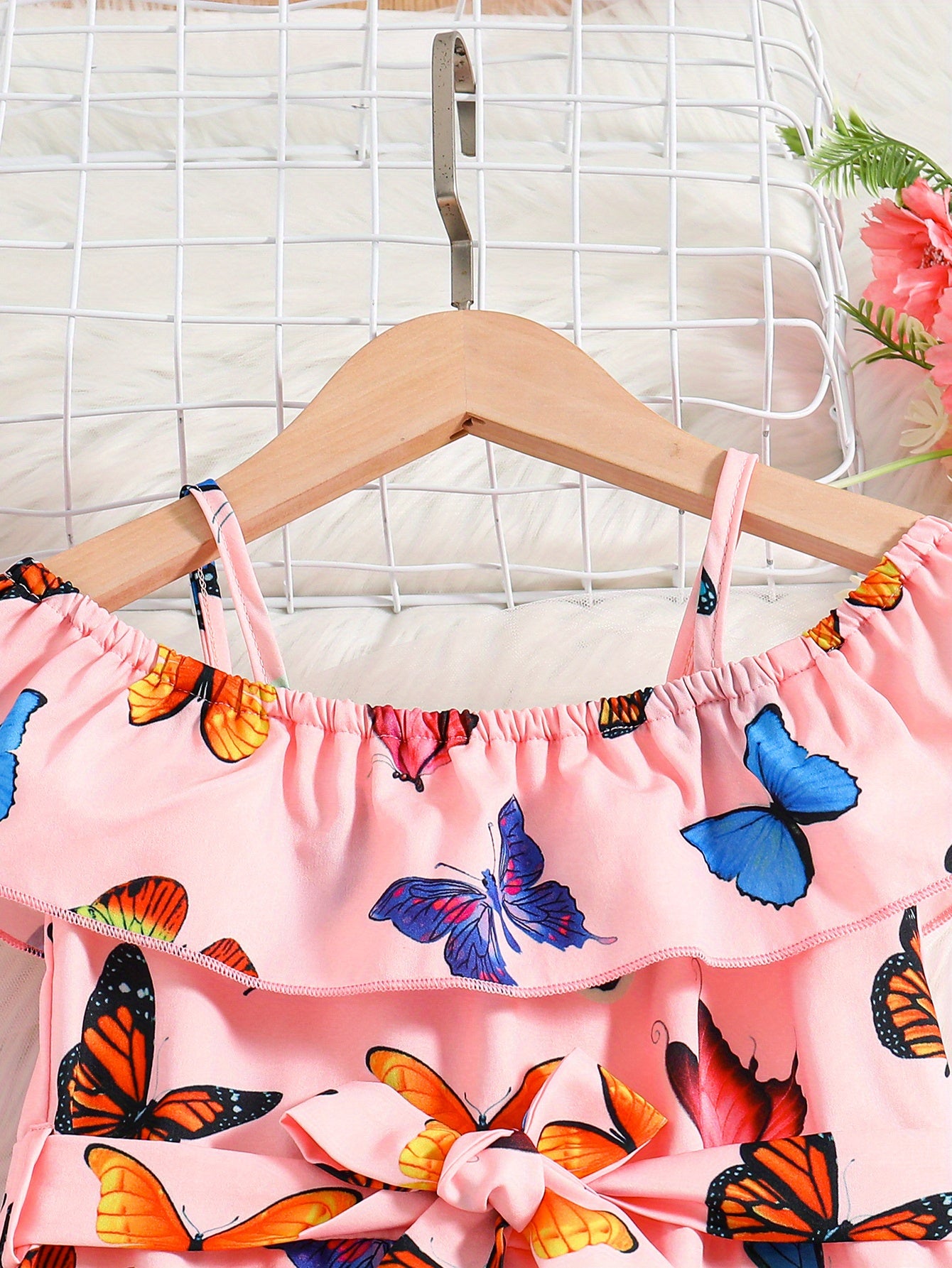 Trendy Girls' Butterfly Romper with Ruffles and Belt - Perfect for Summer!