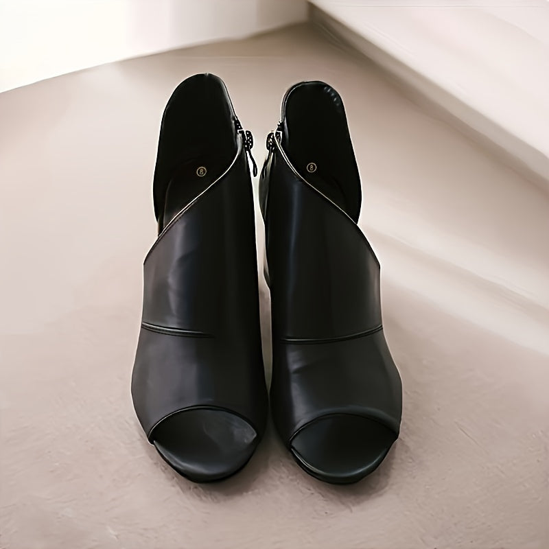 Chic Womens Cut-out Heel Sandals - Peep Toe, Side Zipper Closure, Stable Block Heel - Fashion-forward Stacked Look, Perfect for Stylish Outfits