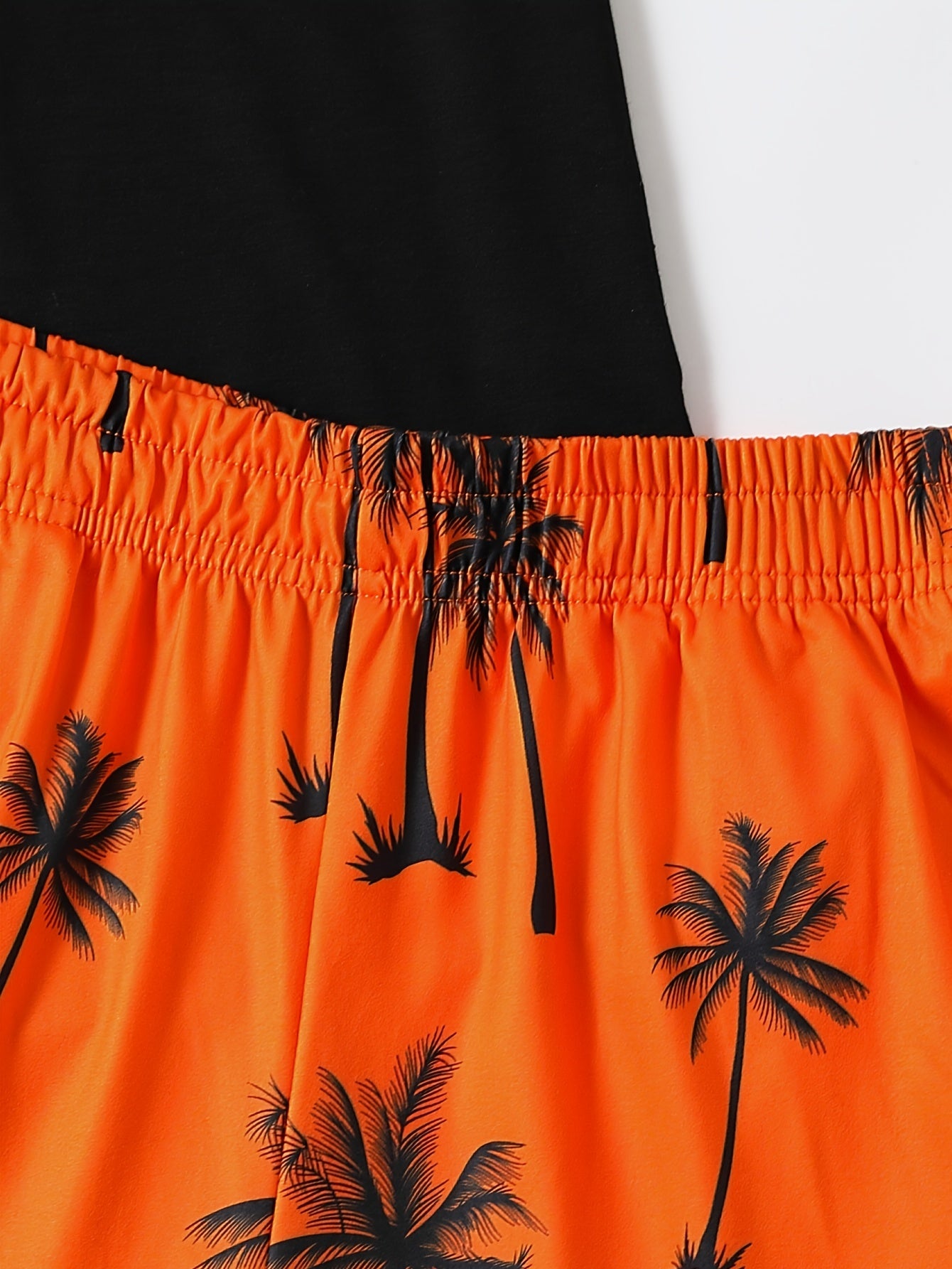 2Pcs Men's Palm Trees Print Casual Crew Neck Short Sleeve T-shirt And Drawstring Sweatpants Joggers Set For Summer