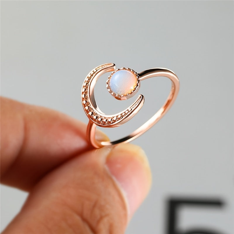 Personality Colorful Moonstone Open Adjustable Ring Temperament Retro Female Hand Accessories