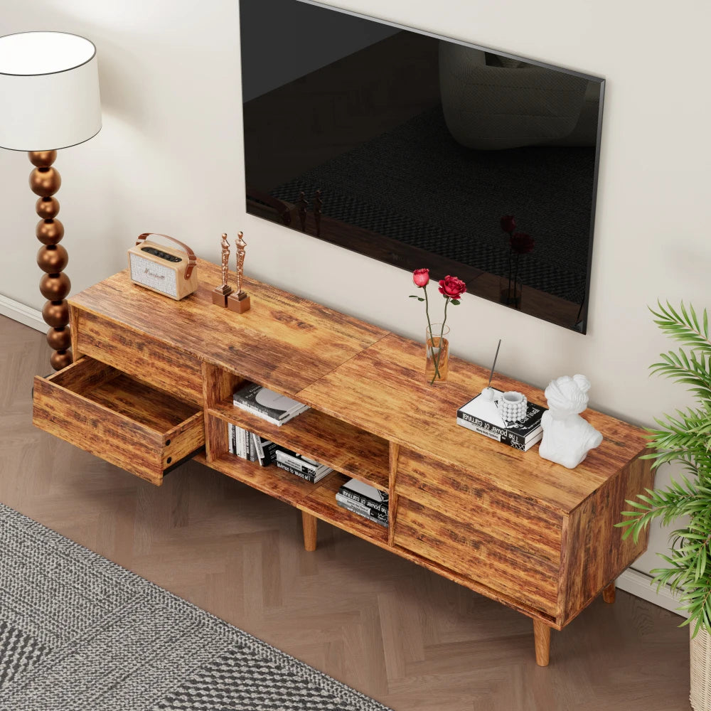 63 Inch TV Stand Features Vintage-style and Bevel Design, TV Stand with Drawers, Entertainment Center