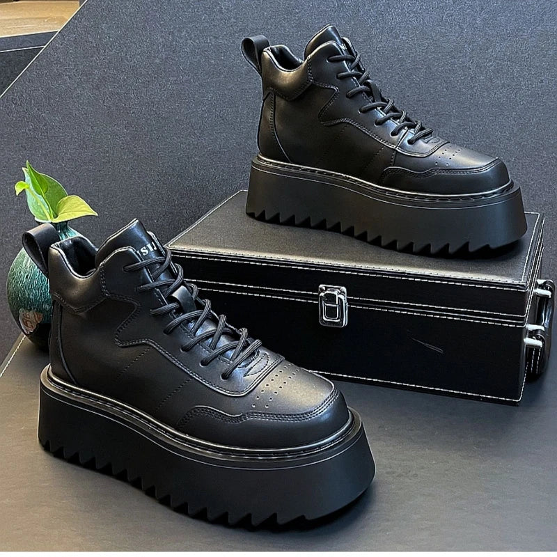 2025 New Mens Shoes High Top Male Sneakers Leather Platform Shoes Comfortable Outdoor Men Running Shoes Breathable Tenis Hombres