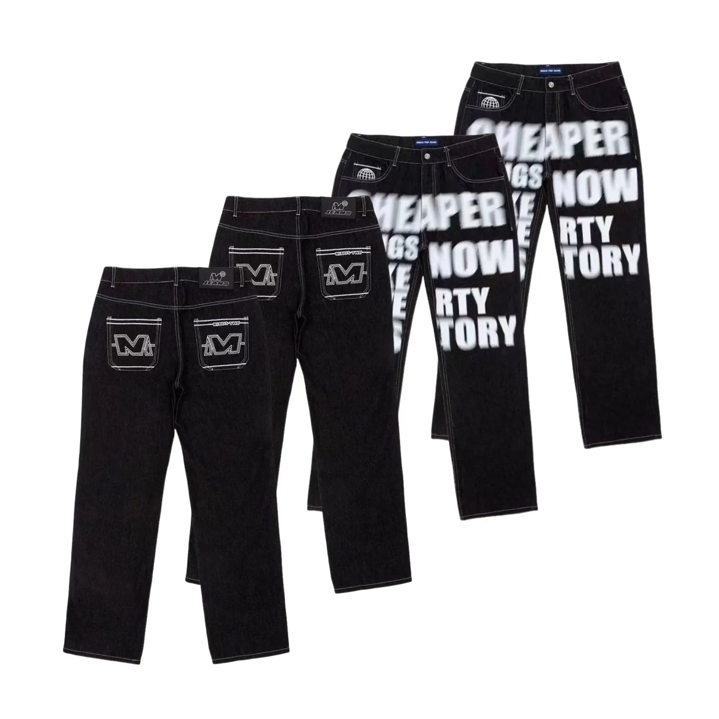 Harajuku Embroidered Baggy Jeans Men Women Hip Hop Vintage Black Wash Baggy Jeans Low Rise Wide Leg Pants American Y2K Clothes