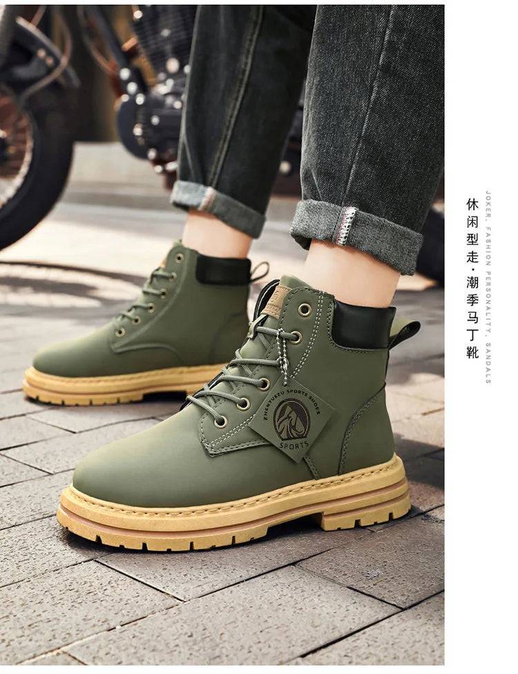 High Top Boots Men's Leather Shoes Fashion Motorcycle Men's Ankle Boots Winter Boot Lace Up Botas Hombre Cowboy Boots