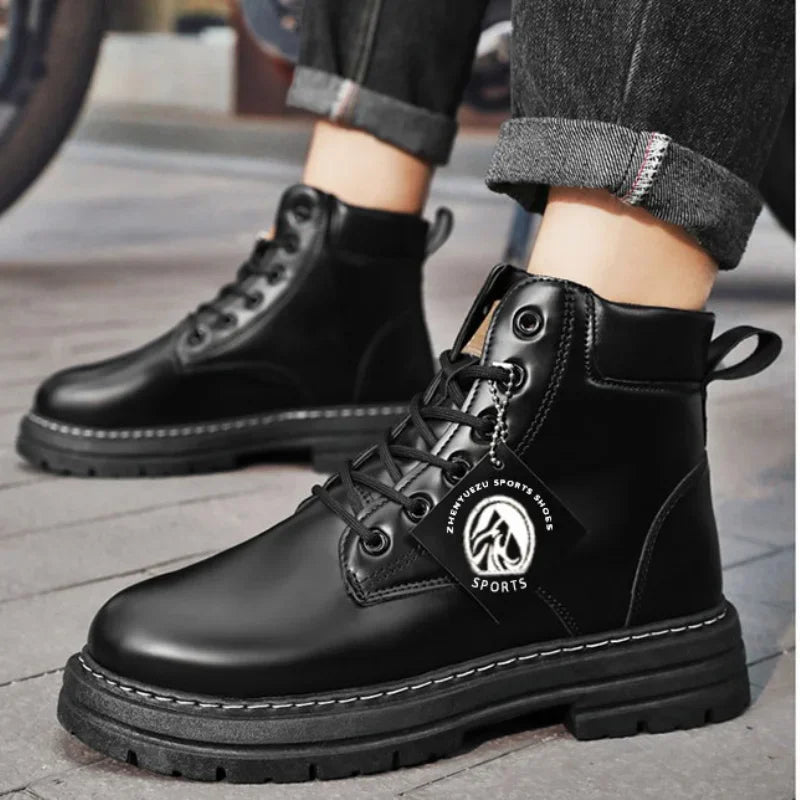 High Top Boots Men's Leather Shoes Fashion Outdoor Ankle Boots for Men Lace-Up Comfortable Male Boots Non Slip Flat Boot Botas