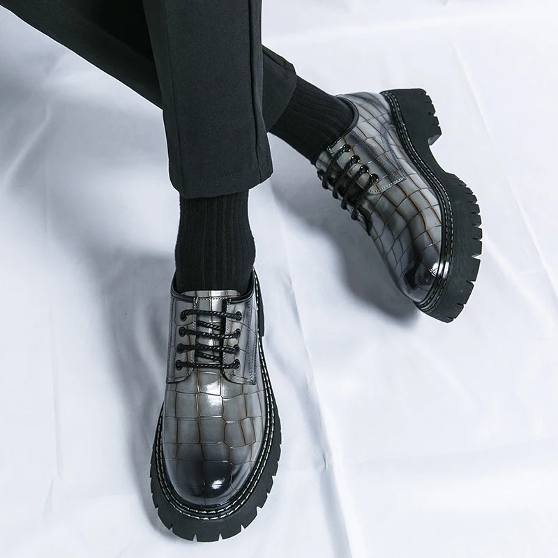 Fashion Thick Bottom Man Oxford Footwear Lace-Up Outdoor Male Shoes Fashion Casual Shoes Artificial Leather Mens Business Shoes