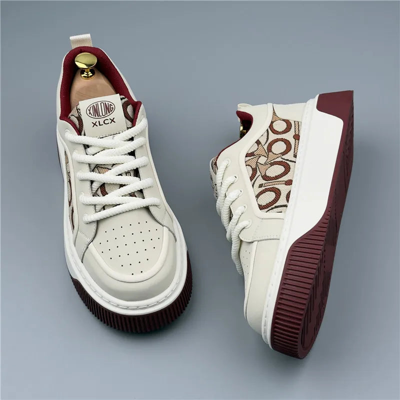 Luxury Designer Britain Men's Lace Up Color-blocked Thick Bottom Causal Board Shoes Flats Moccasins Male Walking Sneakers