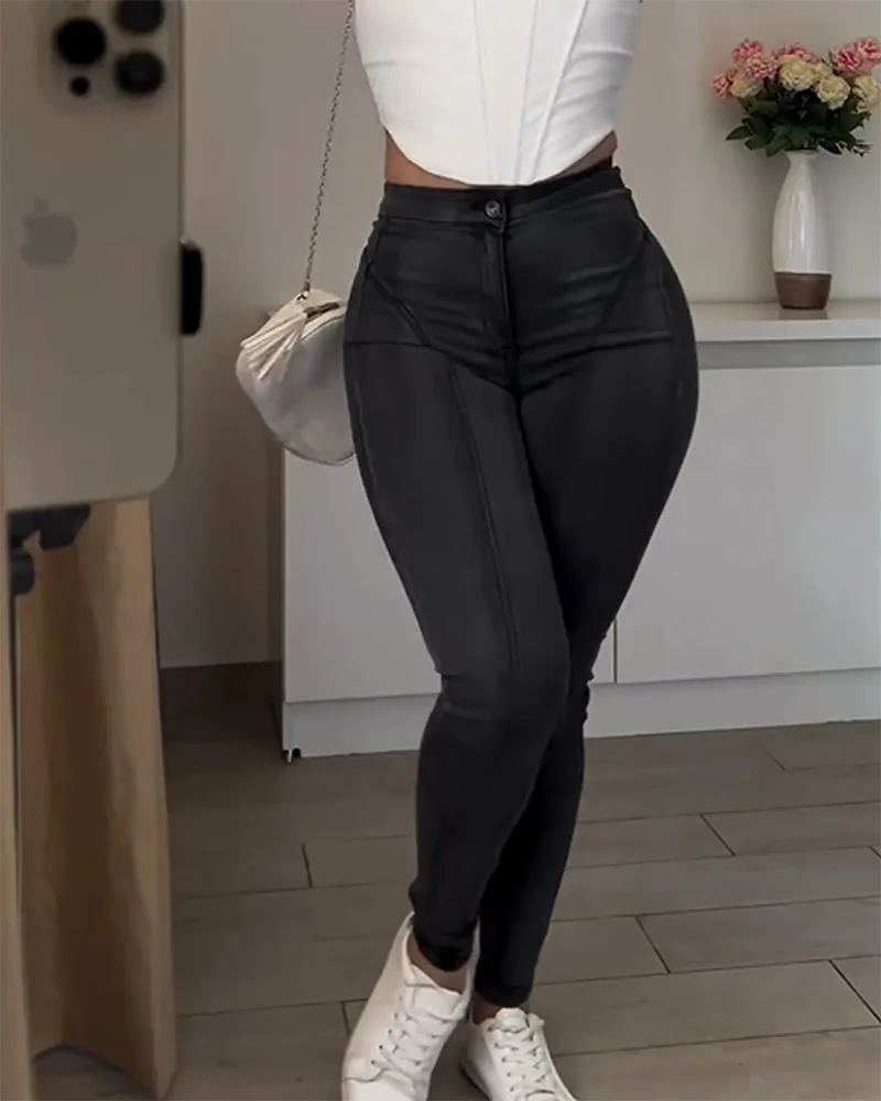 Skinny Jeans Women Mid Waist Fashion Simple y2k Pants 2023 Elegant Korean Style Clothes Pencil Pants Temperament Hot Selling