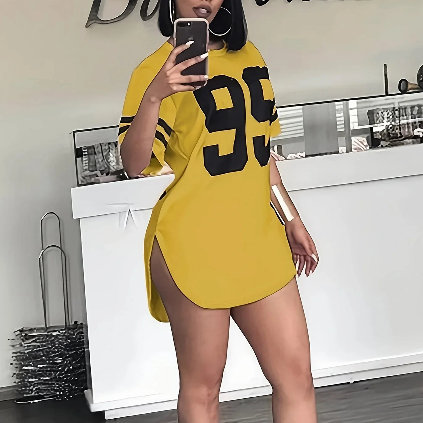 Plus Size Elegant Simple round Neck Long T-Shirt plus Size Printed Solid Color Cross-Border Spring Summer Women's Fashion Top