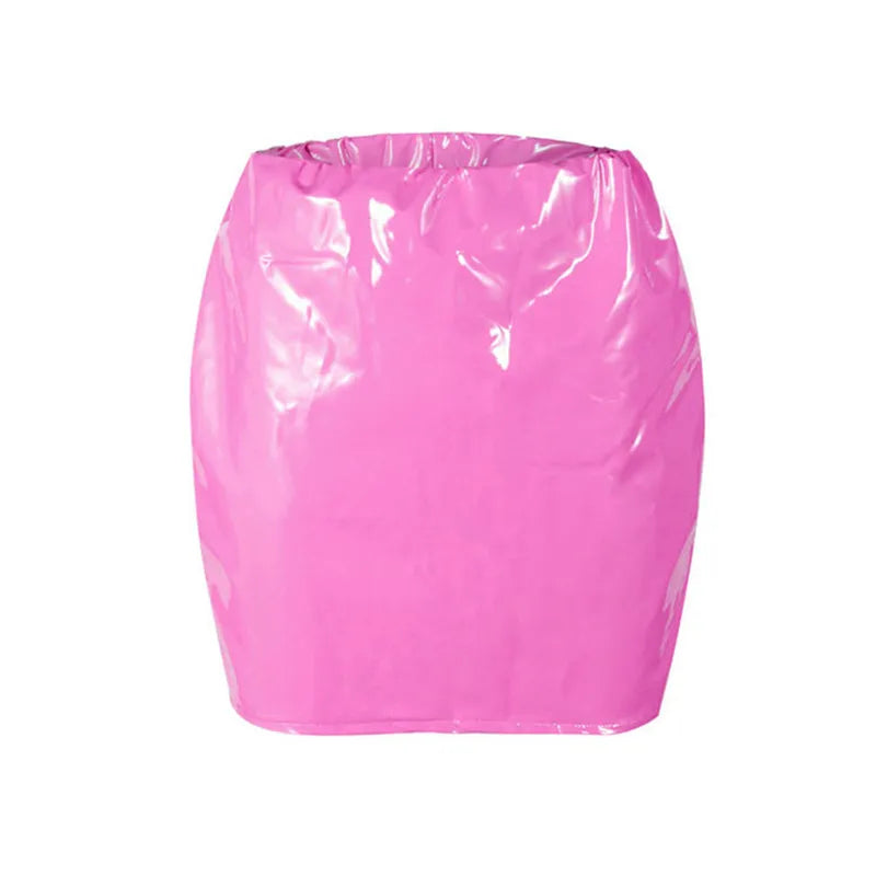 Women High Waist Pu Leather Skirts Solid Black Red Orange Sexy Pencil Mini Skirts