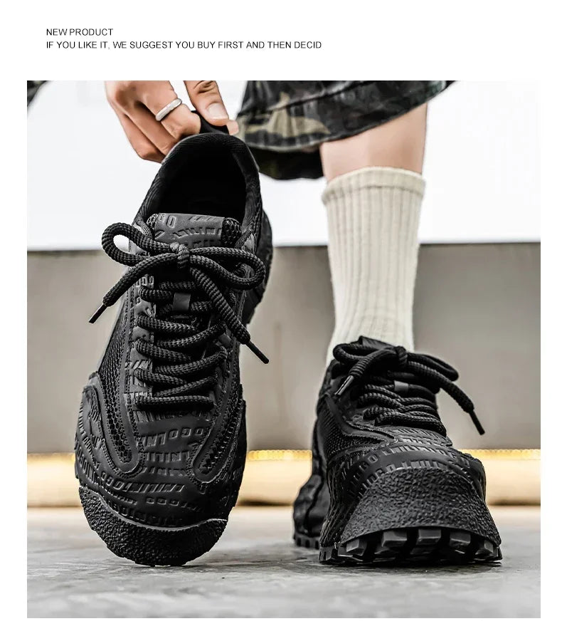 New 2025 Spring Large-mesh, High-quality Lace-up Mesh, High-quality Breathable and Fashionable Thick-soled Casual Shoes