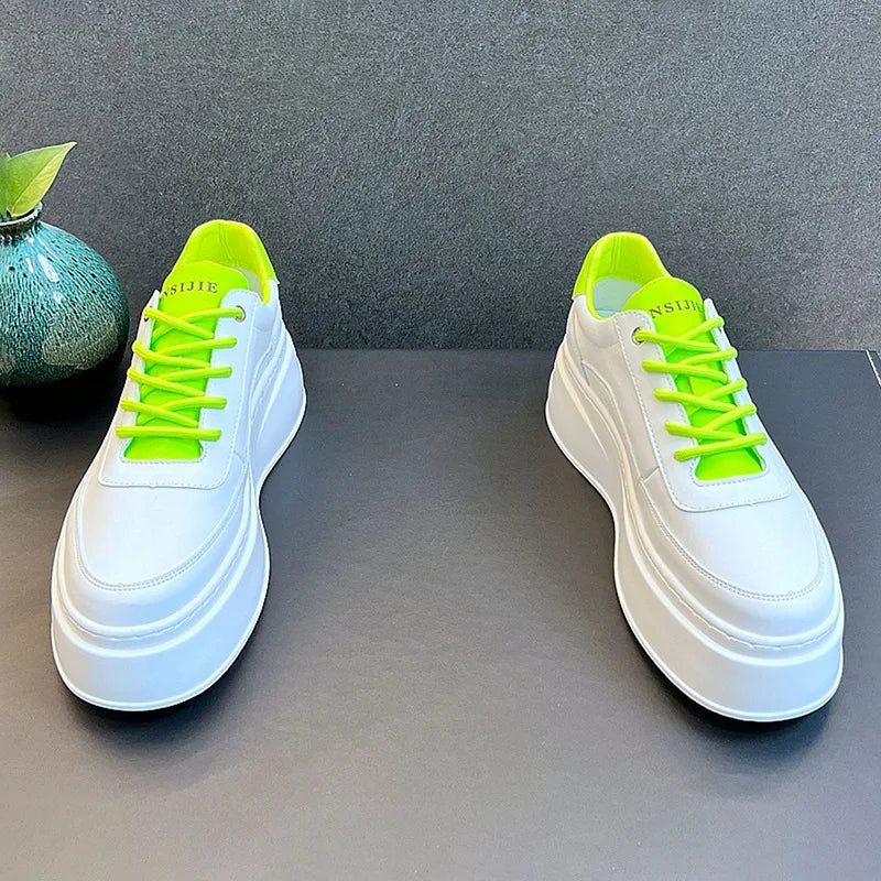 Men's Height Increasing Shoes New White Fashion Breathable Thick Soled Flat Shoes Trend Versatile Casual Board Shoes man