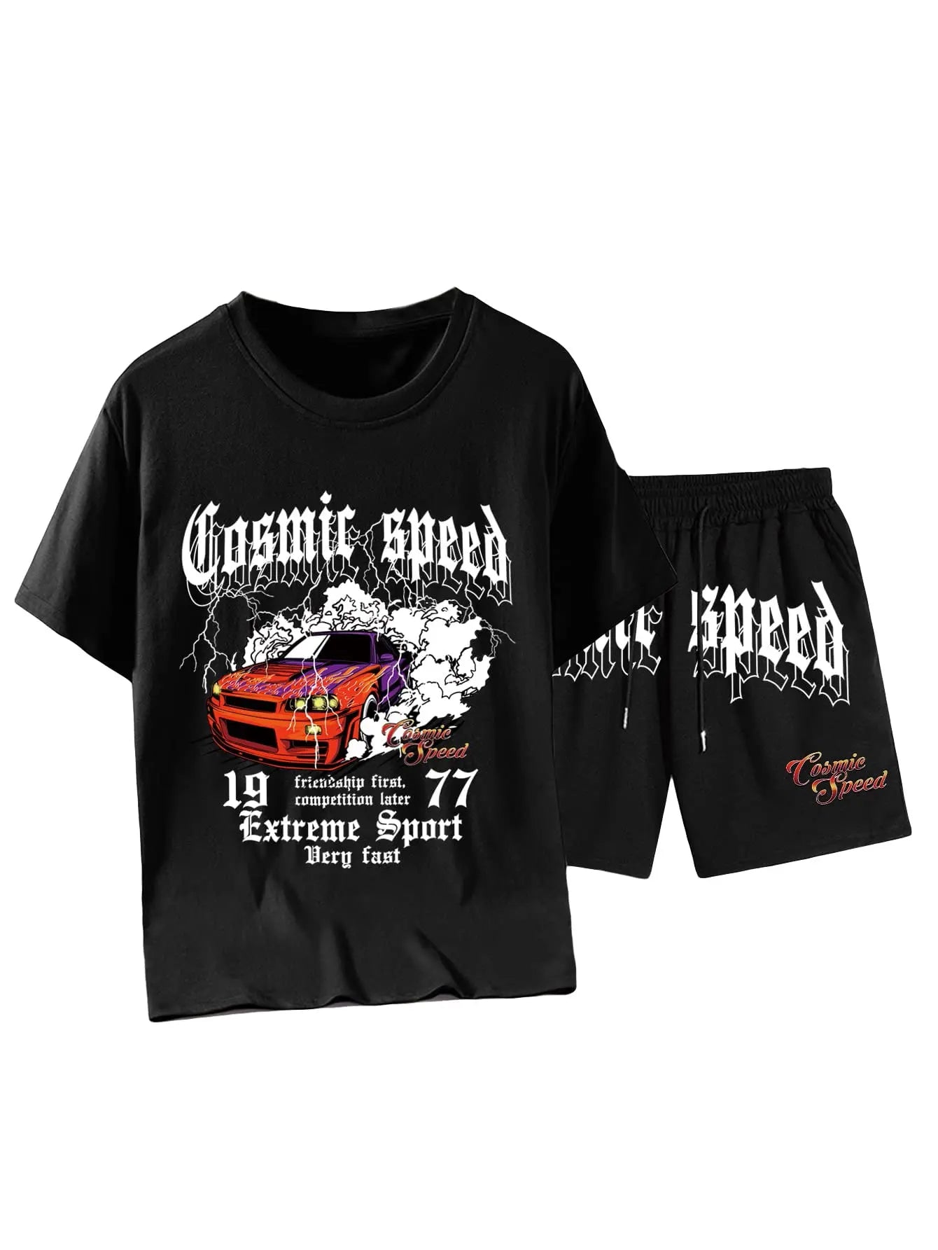 Men's Shorts Set 2-piece Graphic T-shirt and Drawstring Waist Sports Shorts Set Street Harajuku Men Clothing