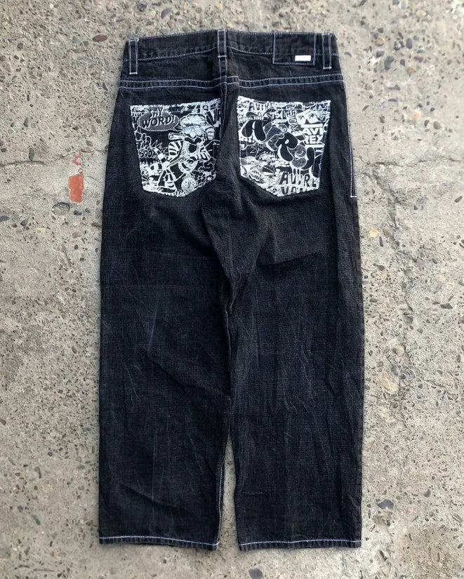 European and American oversized pocket washed wide leg straight leg jeans men's y2k Harajuku high street denim wide leg pants