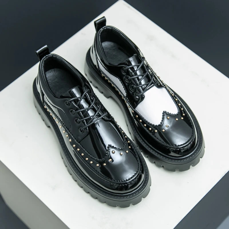 Men Casual Office Business Formal Oxford Thick Bottom Dress Shoes Men Gentleman Outdoor Patent Leather Wedding Shoes Fashion