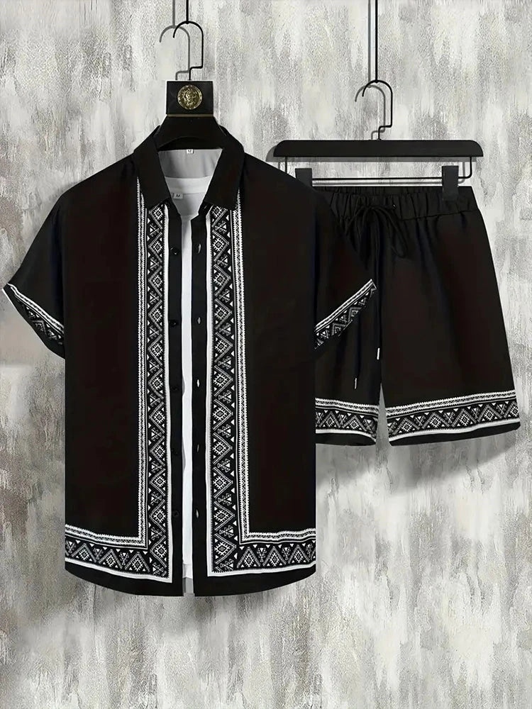 Coconut Tree Print Men's Shirt Gradient Short Sleeve And Beach Shorts Sets Summer Casual Loose Shirts Hawaiian Style Man Outfit