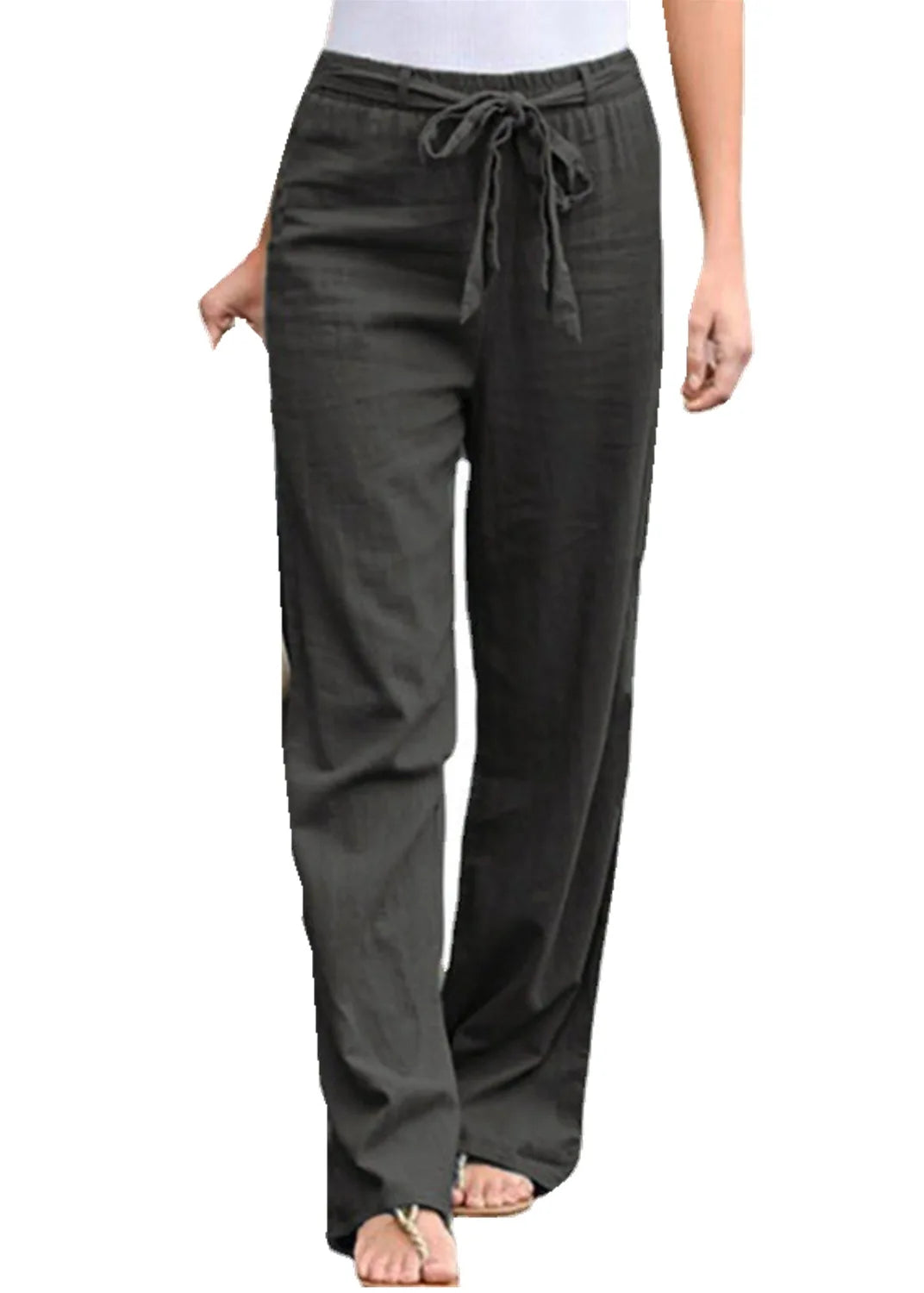 Women Casual Long Pants Print Lace Up Elastic Waist Pant Straight Spliced Pockets Lady Streetwear Elegant Lady Summer 2025