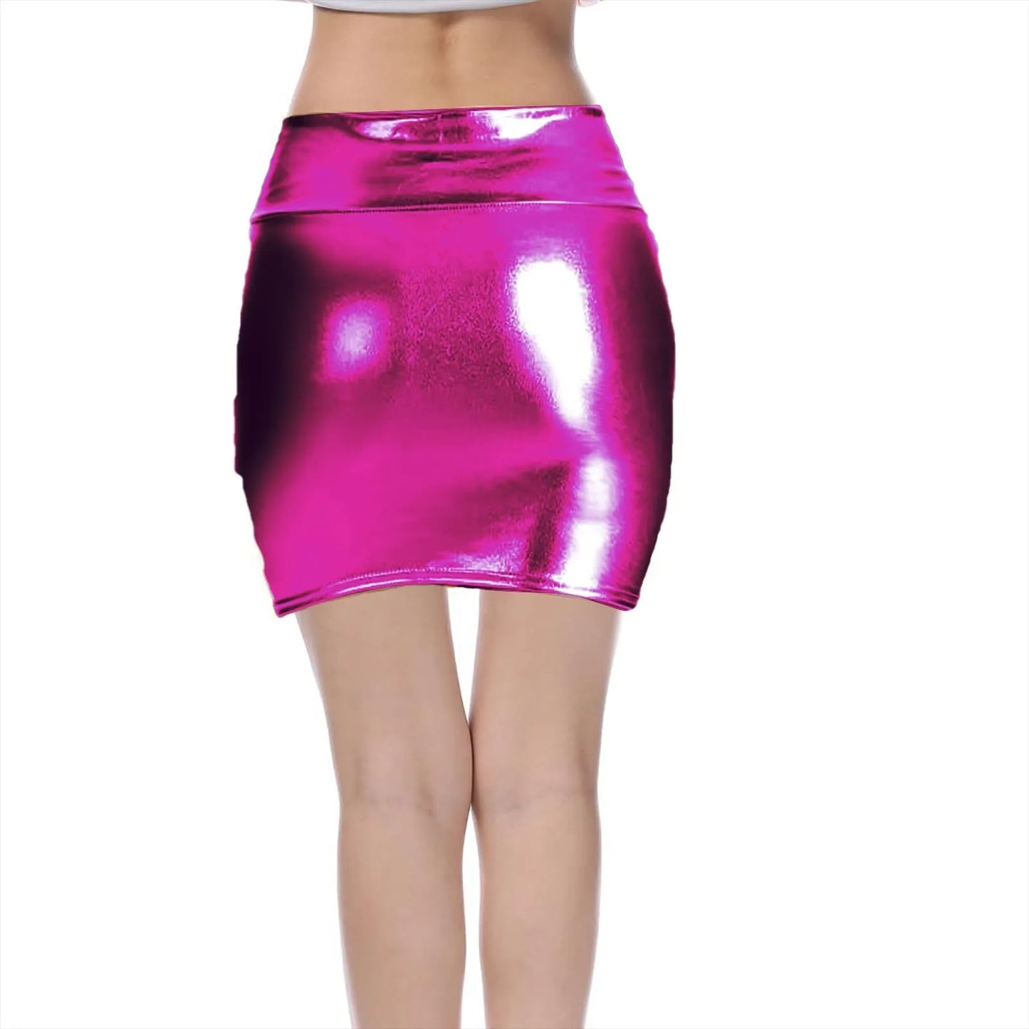 Sexy PU Leather Short Skirts for Women Club Prom Performance Solid High Waist Mini Skirt Gold Red Shine Bright Fladas Mujer XXL