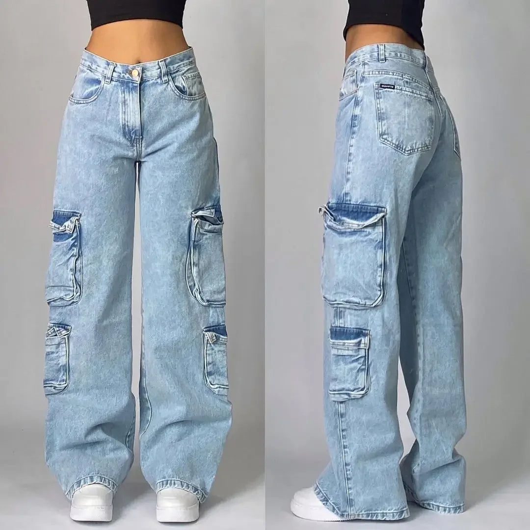 Y2K American New Hole Oversized Printing Washed Old Casual Jeans Men Punk Fashion Vintage Hip Hop High Waist Wide Leg Pants