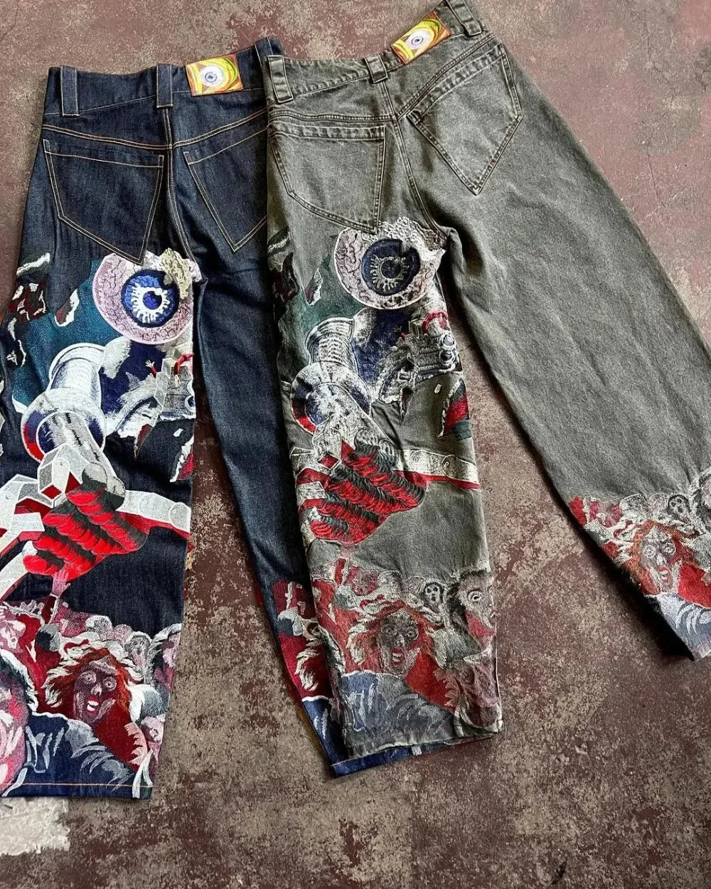 Streetwear Y2K Jeans Mens Womens Casual Hip Hop Punk Baggy Jeans Retro Oversized Graphic Embroidery High Waisted Wide Leg Jeans