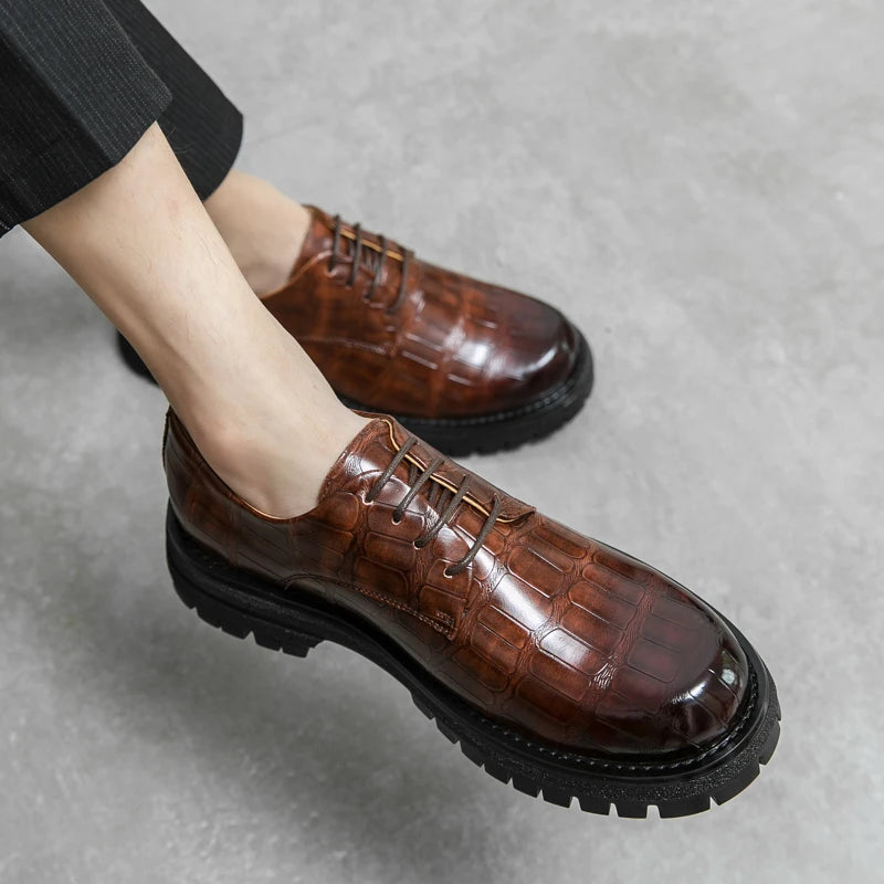 2024 Men's Thick soled Oxford Shoes Fashion Versatile Breathable Office Classic Business Luxury Designer Formal Crocodile Shoes