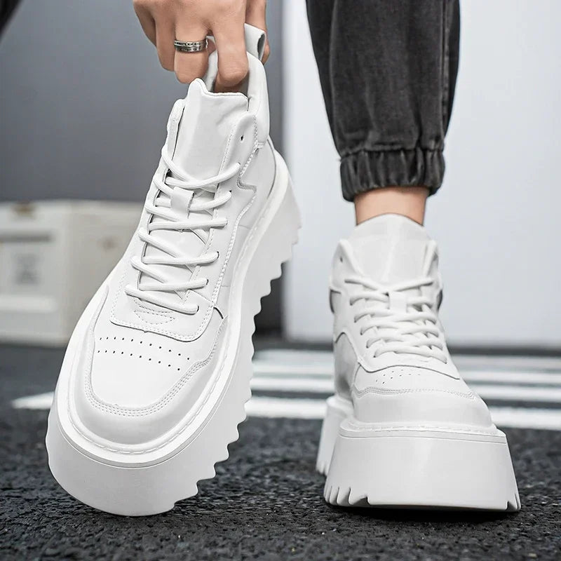 2025 New Mens Shoes High Top Male Sneakers Leather Platform Shoes Comfortable Outdoor Men Running Shoes Breathable Tenis Hombres