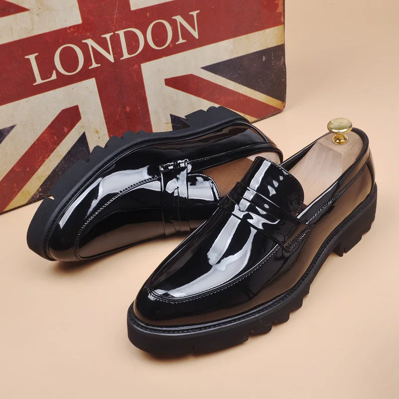 men's fashion wedding party dress patent leather shoes slip-on lazy shoe black trend platform loafers gentleman sneakers zapatos