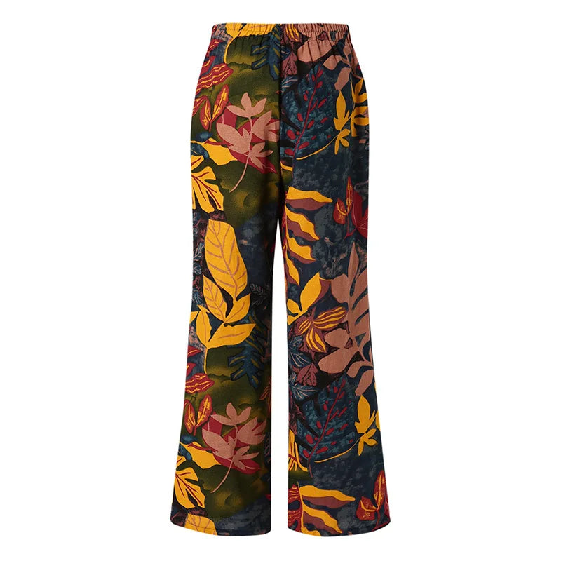 Women Casual Long Pants Print Lace Up Elastic Waist Pant Straight Spliced Pockets Lady Streetwear Elegant Lady Summer 2025