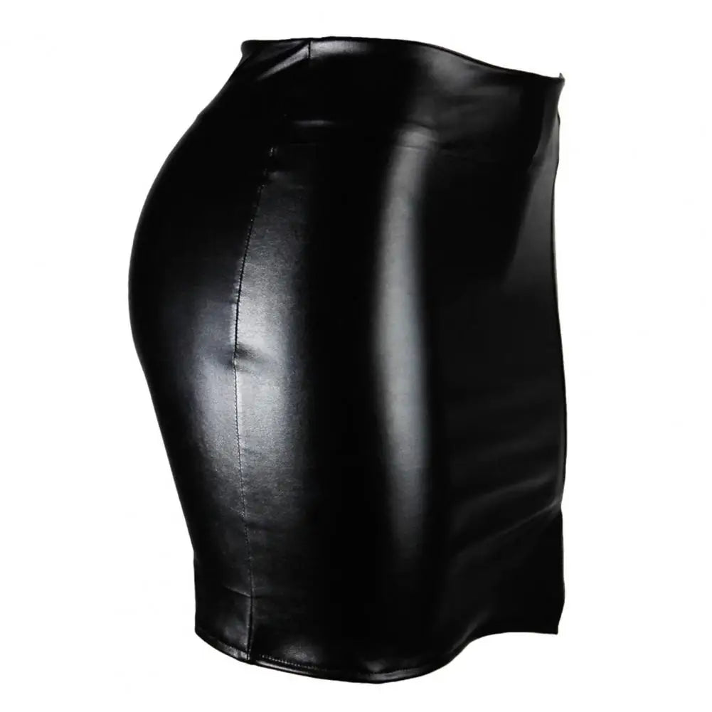 Leather Slim Mini Skirt Sexy Fashion PU Hot Short High Waist Skirt Korean Nightclub Faux Leather High Waist Split Skinny Skirt