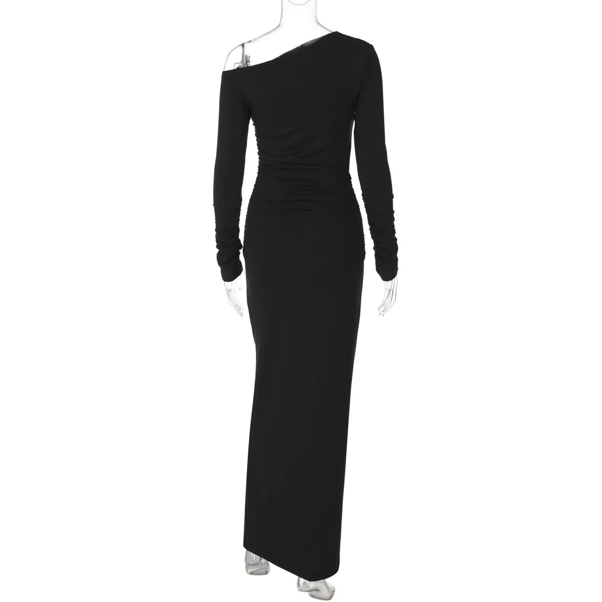 TARUXY White Skew Collar Long Sleeve Maxi Dress For Women 2024 Autumn Winter New Bodycon Elegant Party Dress Female High Waist