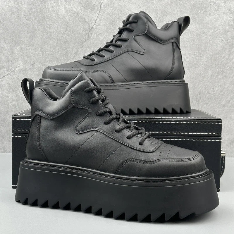 2025 New Mens Shoes High Top Male Sneakers Leather Platform Shoes Comfortable Outdoor Men Running Shoes Breathable Tenis Hombres
