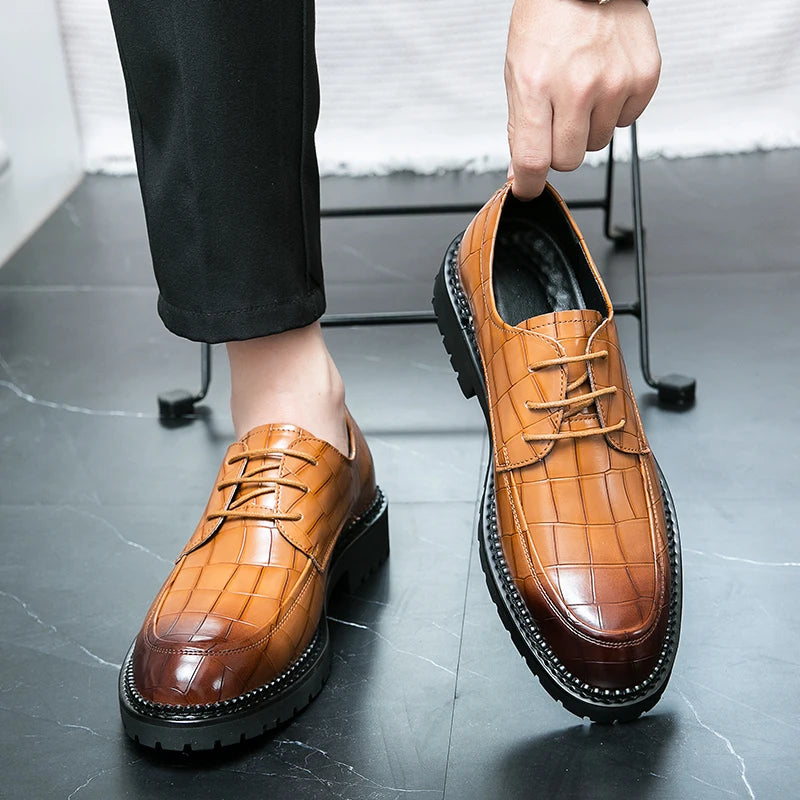 Business shoes British casual shoes Increase leather shoes Korean version breathable lace-up hair stylist men's shoes