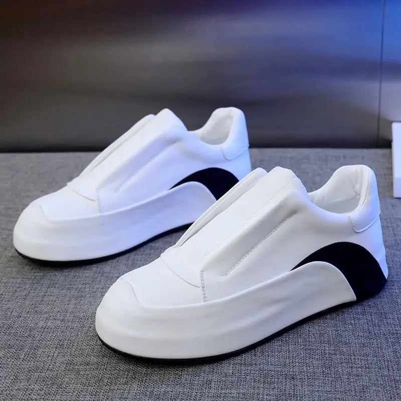 Sneakers Casual Men Cover Bottom Board Shoes Fashion Easy Matching Leather Fabric Breathable Increased Internal Platform Shoes