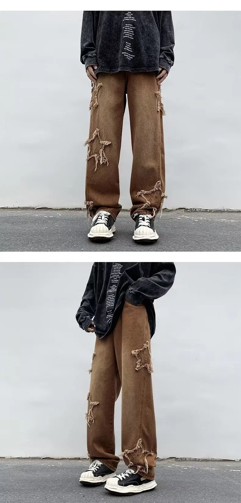 2025 New Fashion Stars Towel Embroidery Brown Men Jeans Pants Y2K Clothes Straight Hip Hop Cotton Trousers Pantalon Homme