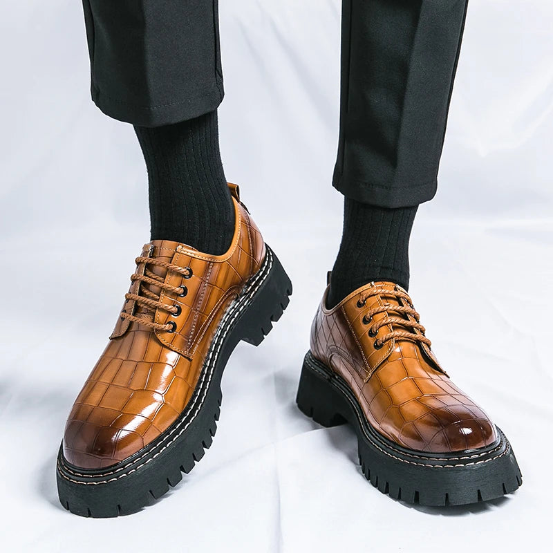 Derby Thick soled Men's Shoes Trendy British style Leisure Outdoor Fashion Party Plus Size Daily office youth leather shoes