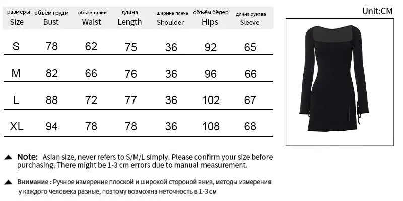 Spring New Mini Dresses Women Streetwear Fashion Long Sleeves Lace-up Split Dress Black Sexy Elegant Casual Slim Dresses Female