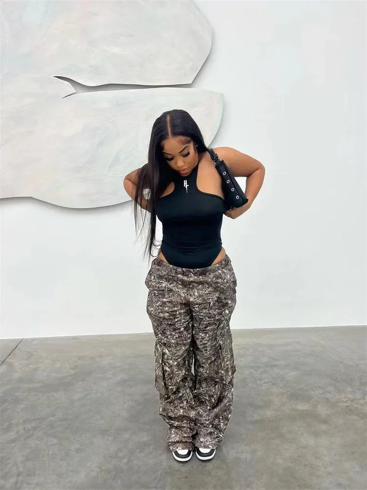 Summer Outfits y2k Clothes Streetwear Print Pants For Women Gray Casual Trousers Baggy High Waist Wide Leg Pants Trousers