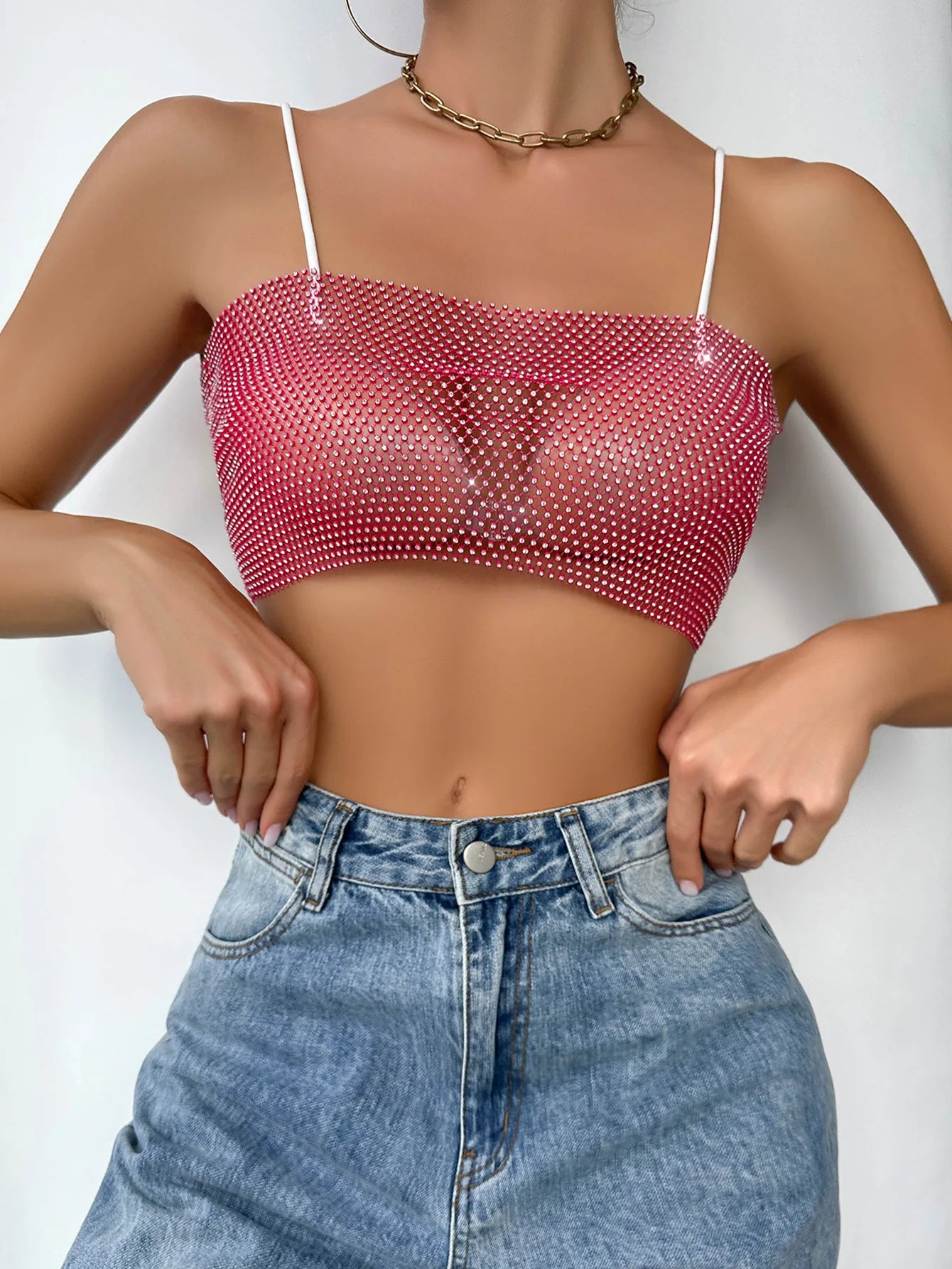 Sexy Fiing Net Bright Diamond Tube Top Strap Tight Body 8 Sparkling Fla S Summer New Arrival Women's Vest Strap