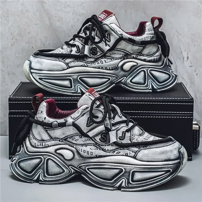 Chunky Sneaker Men Designer Sport Shoes Fashion Casual Microfiber Leather Fabric Breathable Height Increased Flat Platform Shoes
