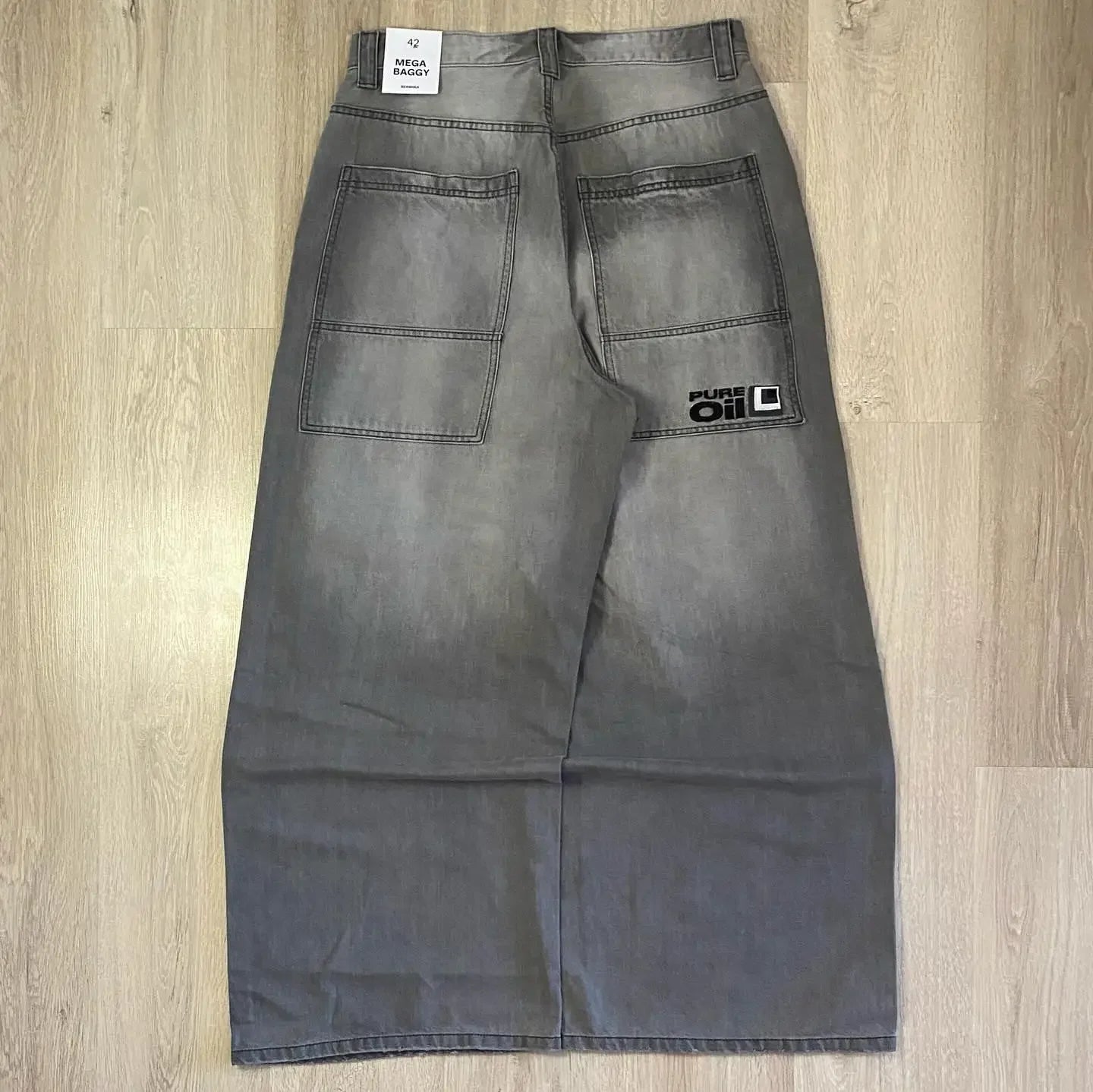 Y2K American New Hole Oversized Printing Washed Old Casual Jeans Men Punk Fashion Vintage Hip Hop High Waist Wide Leg Pants
