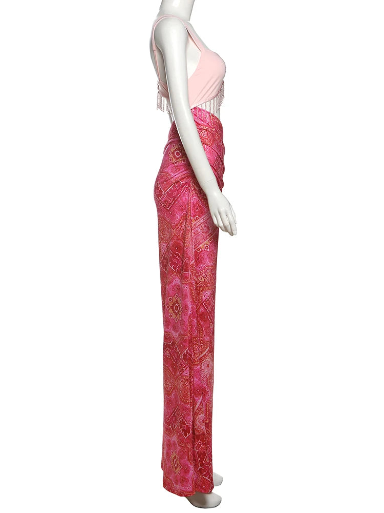 Weird Puss Sexy Hollow Tassel Women Dress Y2K Backless Sleeveless Side Ruched Summer Fashion Midnight Clubwear Backless Vestidos